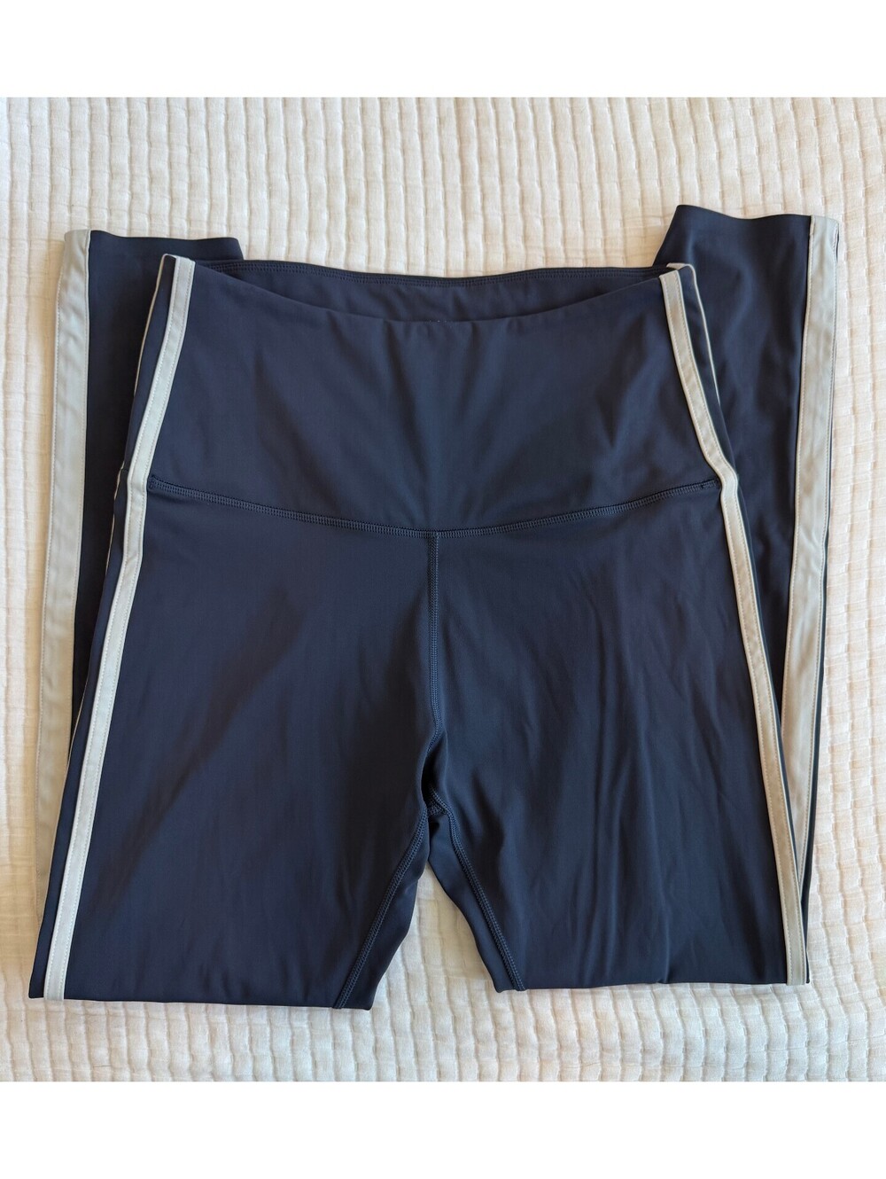 TaviSculpt High Waisted 7/8 Stripe Leggings Navy Coconut Large - Picture 2 of 4